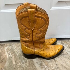 Mexican Ostrich and Leather Cowboy Boots Tan Mens 10.5